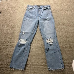 Abercrombie Distressed Ultra High Ride Straight Jeans - Medium Wash